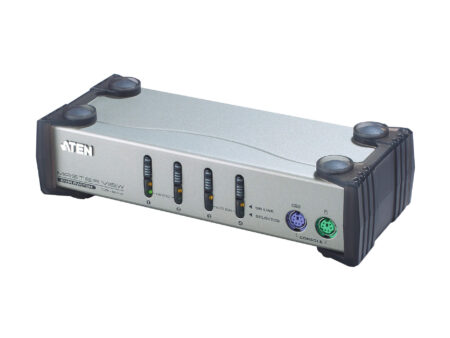 Aten (CS84AC) - KVM Desktop Switch, 1 KVM to 4 PC, w/Cable (4-button, Metal)