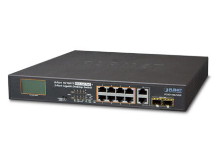Planet (FGSD-1022VHP) - 8-Port 10/100TX 802.3at PoE + 2-Port Gigabit TP/SFP combo Desktop Switch with LCD PoE Monitor?(120W)