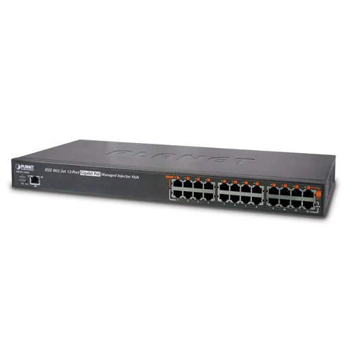 Planet (HPOE-1200G) - 12-Port 802.3at 30w Gigabit High Power over Ethernet Injector Hub (full power - 350W)