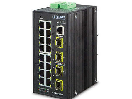 Planet (IGS-20040MT) - IP30 Industrial 16* 10/100/1000TP + 4* 100/1000F SFP Full Managed Ethernet Switch (-40 to 75 degree C, 2*DI, 2*DO)