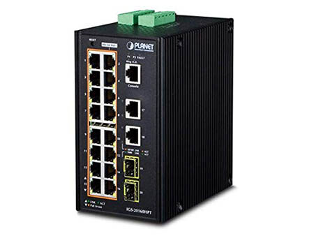 Planet (IGS-20160HPT) - IP30 Industrial L2+/L4 16-Port 1000T 802.3at PoE+ 2-Port 1000T + 2-port 100/1000X SFP Full Managed Switch (-40 to 75 C, dual redundant power input on 48~56VDC terminal block, DIDO, ERPS Ring Supported)