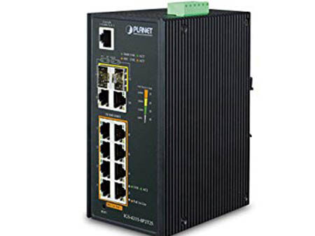 Planet (IGS-4215-8P2T2S) - IP30 Industrial L2/L4 8-Port 10/100/1000T 802.3at PoE + 2-Port 10/100/100T + 2-Port 100/1000X SFP Managed Switch (-40~75 degrees C), dual redundant power input on 48~56VDC terminal block, SNMPv3, 802.1Q VLAN, IGMP Snooping, SSL, SSH, ACL