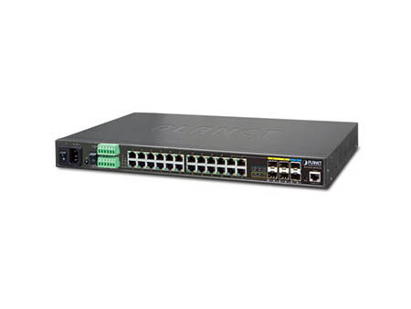 Planet (IGS-5225-20T4C2X) - IP30 19" Rack Mountable Industrial L2+/L4 Managed Ethernet Switch, 24*1000T with 4 shared 100/1000X SFP + 2*10G SFP+ (-40 - 75 C, AC + 2 DC, DIDO)
