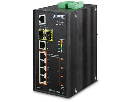 Planet (IGS-5225-4UP1T2S) - IP30 Industrial L2+/L4 4-Port 60W 1000T Ultra PoE+ 1-Port 1000T + 2-port 100/1000X SFP Full Managed Switch (-40 to 75 C, dual redundant power input on 48~56VDC terminal block, DIDO, ERPS Ring Supported, 1588)