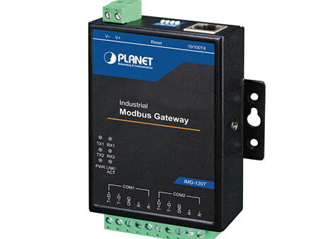 Planet (IMG-120T) - Industrial 2-port RS422/485 Serial to Ethernet Modbus Gateway, -40~75 degrees C, 9~48V DC