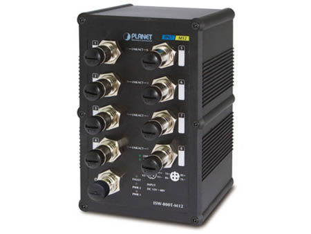 Planet (ISW-800T-M12) - IP67 rated 8-Port 10/100Mbps M12 Fast Ethernet Switch (-40 to 75 degree C)
