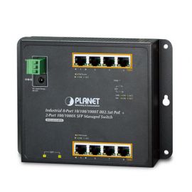 Planet (WGS-4215-8P2S) - IP30, IPv6/IPv4, 8-Port 1000T 802.3at PoE + 2-Port 100/1000X SFP Wall-mount Managed Ethernet Switch (-40 to 75 C, dual power input on 48-56VDC terminal block and power jack, SNMPv3, 802.1Q VLAN, IGMP Snooping, SSL, SSH, ACL)